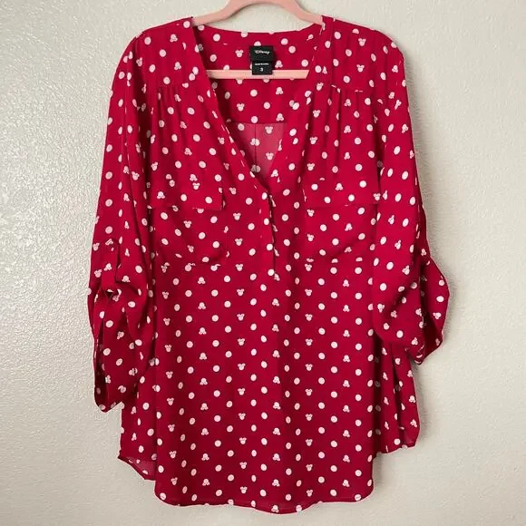 Torrid Disney Top Womens 3X Red White Minnie Mouse Harper Georgette Dot Blouse - Picture 3 of 12
